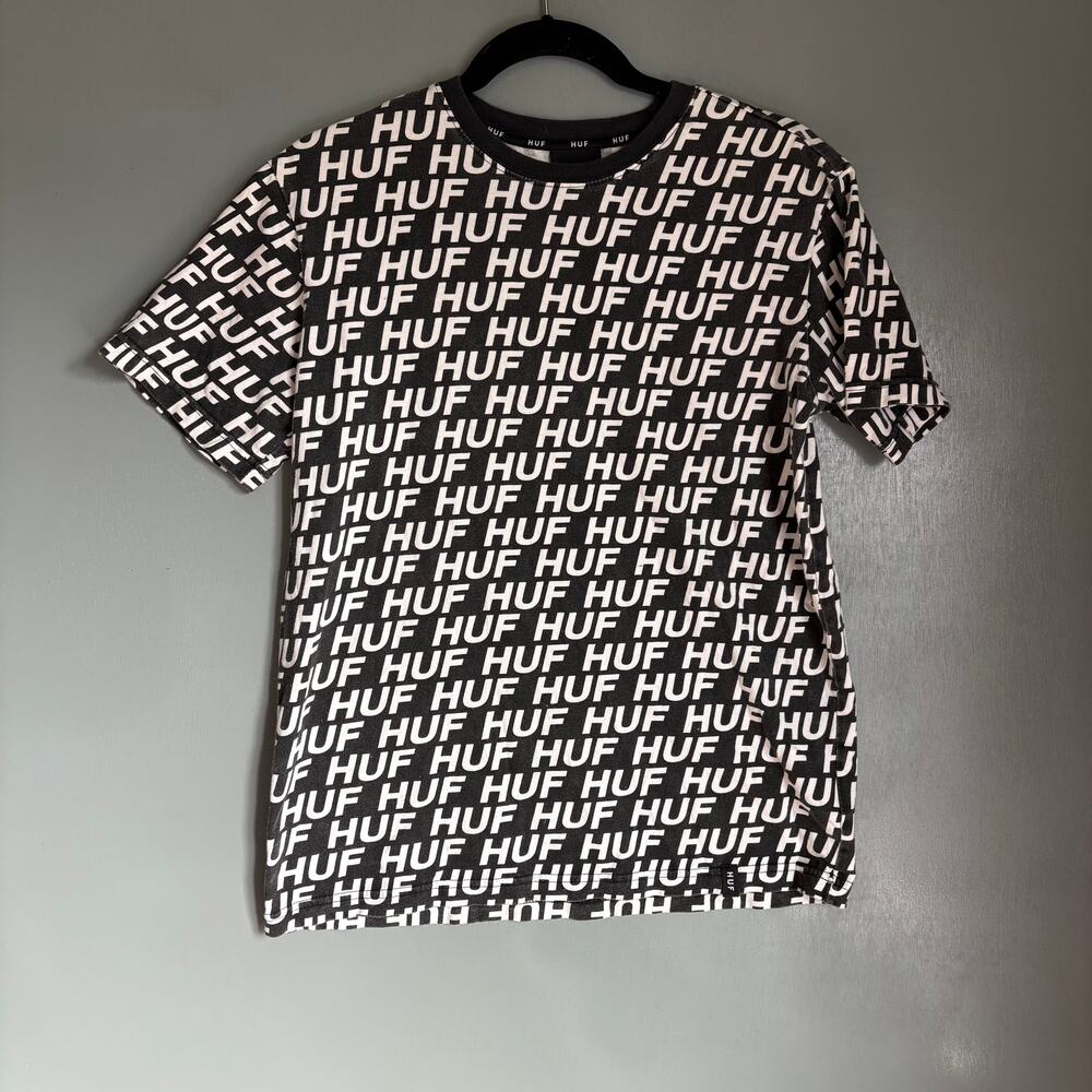 HUFF Men's Small Black White Logo Cotton Tee Shirt Casual Comfort Graphic Print